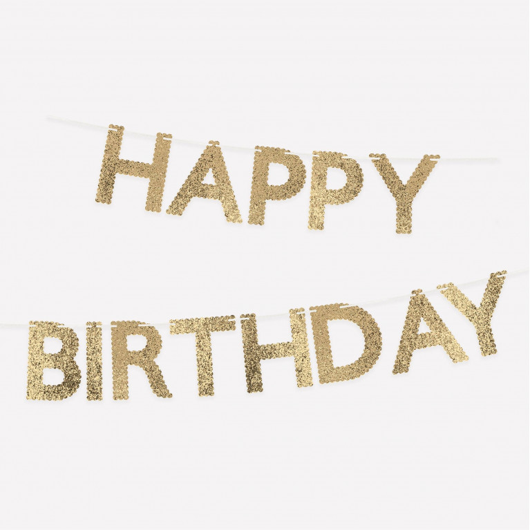 Гирлянда тканевая с золотыми блестками "HAPPY BIRTHDAY"