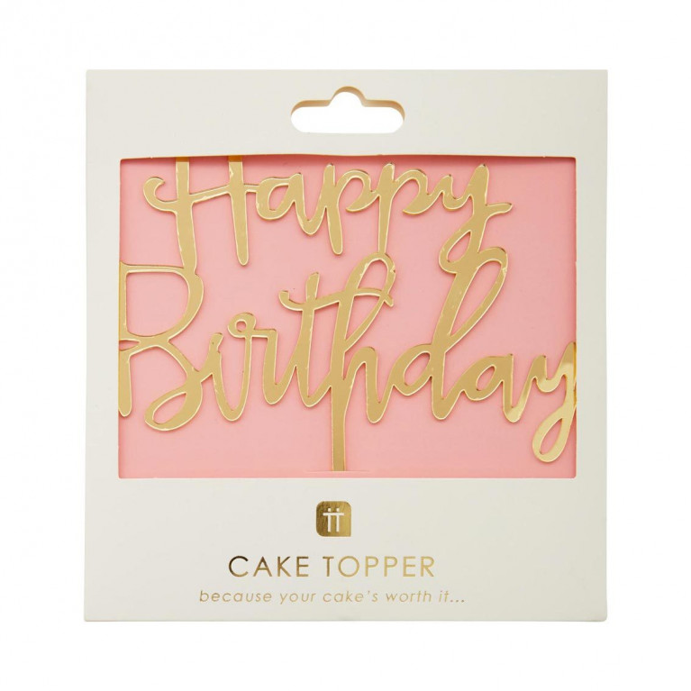 Топпер "Happy Birthday" розовое-золото зеркальный