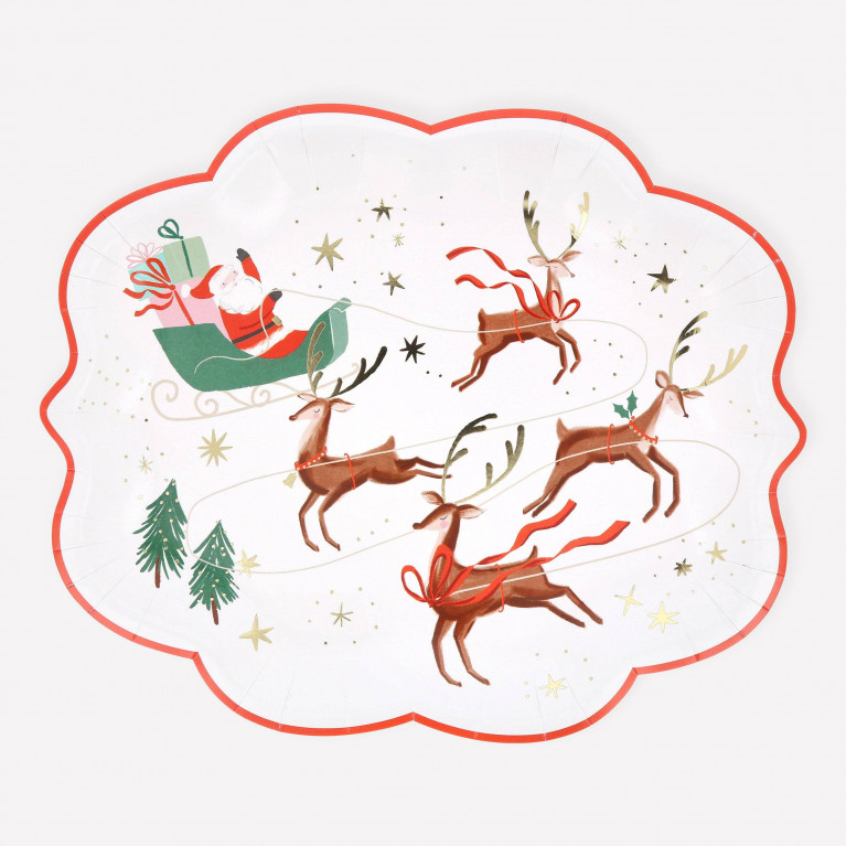 Тарелки "Санта на санях с северными оленями" (в наборе 8 шт)
