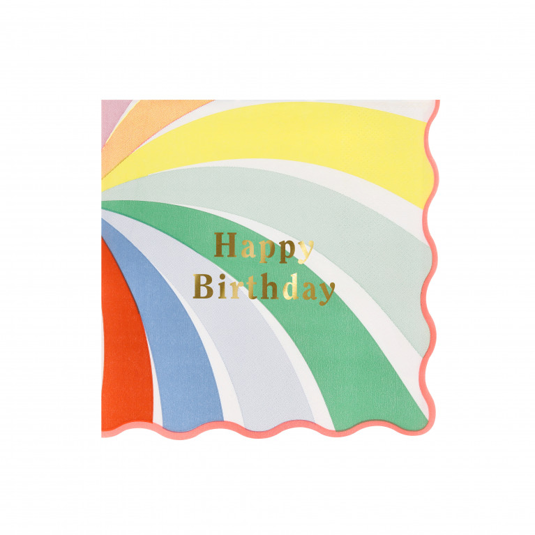 Салфетки с радужным узором "Happy Birthday", бол. (в наборе 16 шт)