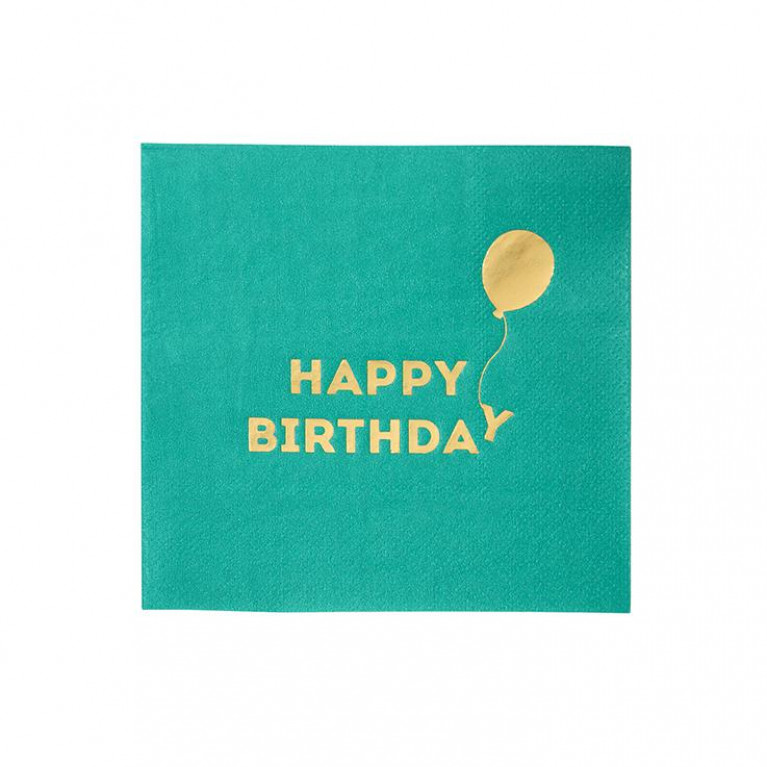 Салфетки ярко-зеленые Happy Birthday, 25x25см, 16 штук