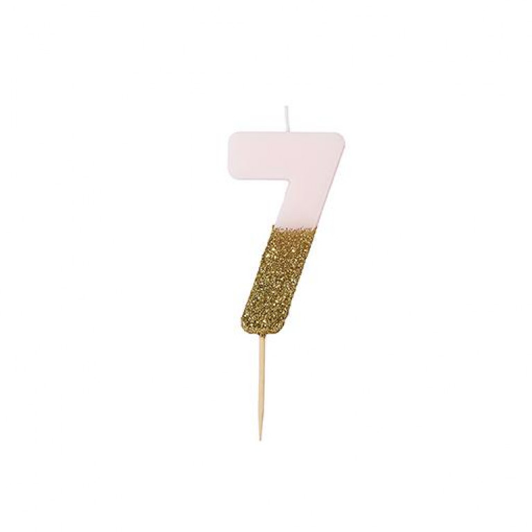 Свеча-цифра "7" розовая с золотом