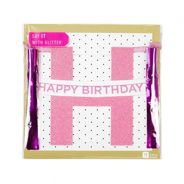 Гирлянда "Happy Birthday" с глиттером розовая