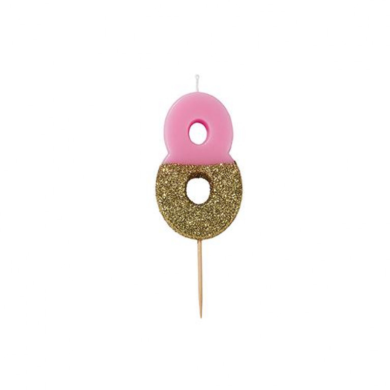 Свеча-цифра "8" розовая с золотом