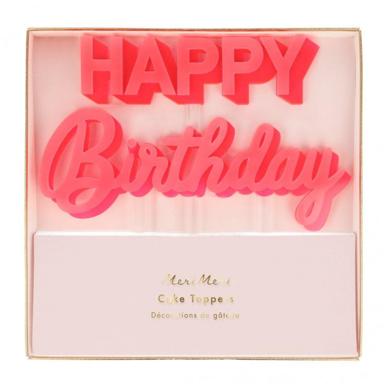 Топпер для торта "Happy Birthday" акриловый, розовый