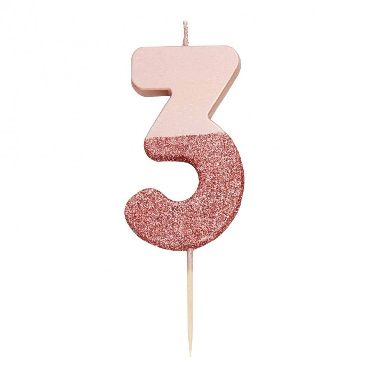 Свеча-цифра "3" розовый металлик, 7,5см