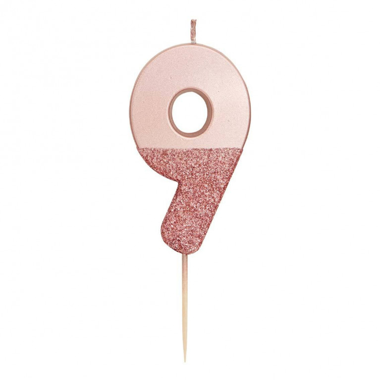 Свеча-цифра "9" розовый металлик, 7,5см