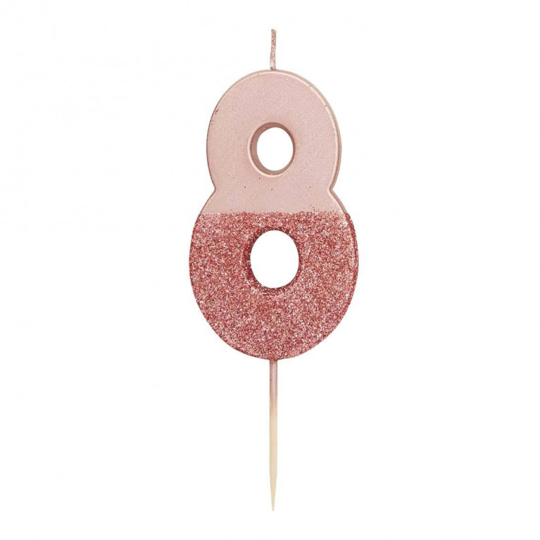 Свеча-цифра "8" розовый металлик, 7,5см