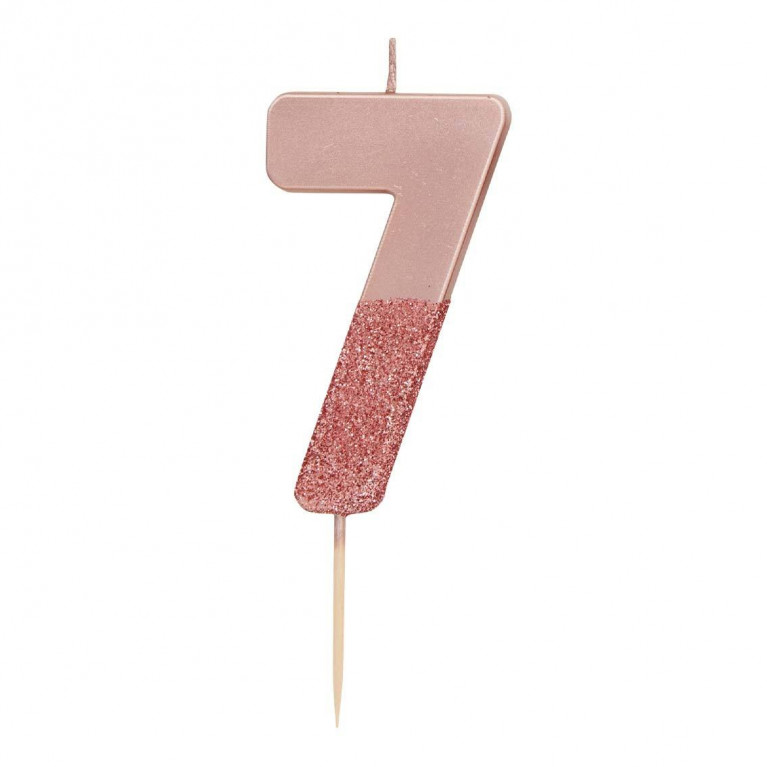 Свеча-цифра "7" розовый металлик, 7,5см