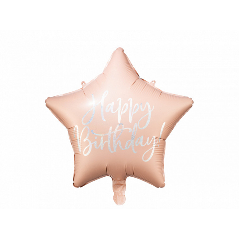 Шар звезда "Happy Birthday", бледно-розовый