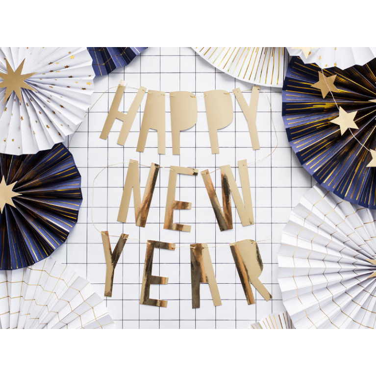 Гирлянда "Happy New Year" золотая, 10 x 90 см